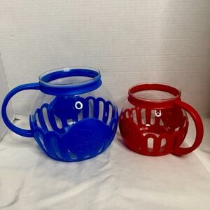 Ecolution Micro-Pop 3 Quart 2Q Lot Microwave Popcorn Popper Bowl Blue Red Parts